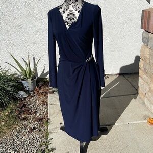 Lauren by Ralph Lauren Women's Dress Blue Size 8 Surplice Sheath $155
